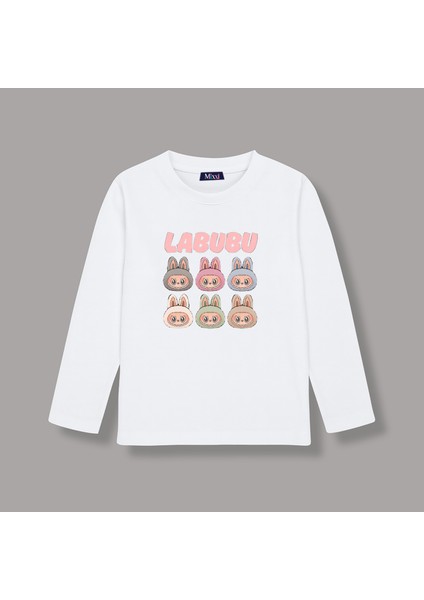 Labubu Pastel Renkli Uzun Kollu Baskılı Çocuk Tişört (4-13 Yaş)