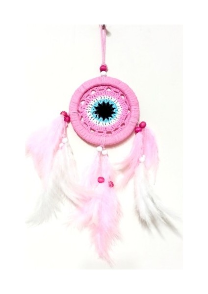 Pembe Dream Catcher Pembe ve Beyaz Kuş Tüylü Düş Kapanı El Yapımı Duvar Süsü