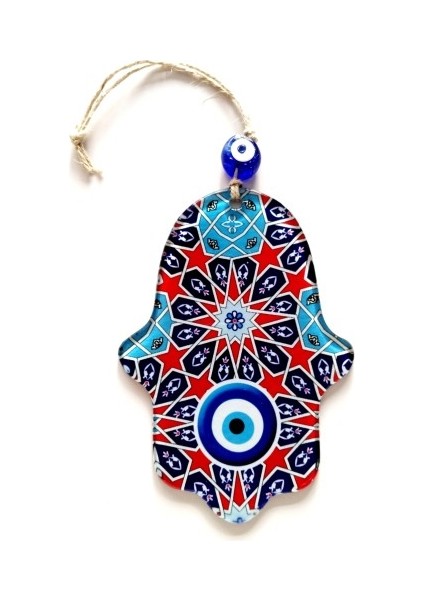 Yıldız ve Nazar Boncuğu Desenli Fatma Ana Bereket Eli Füzyon Cam Duvar Süsü fiyatları