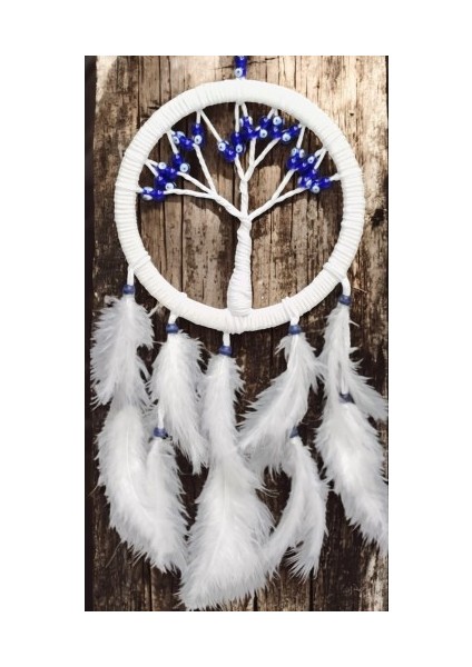 Beyaz Kuş Tüylü Cam Nazar Boncuklu Hayat Ağacı Duvar Dekoru fiyatları