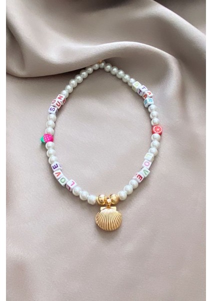 Istiridye Uçlu Love Yazılı Inci Kolye modelleri