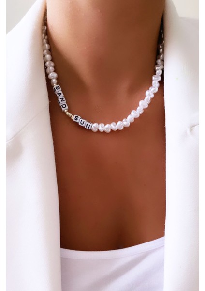 Sand Sun Yazılı Barok Inci Kolye