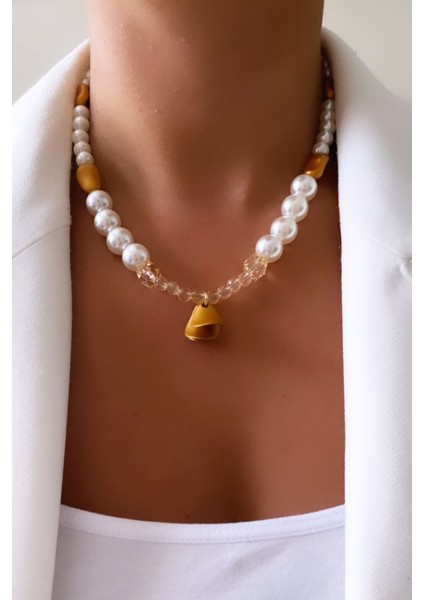 Kristal Detaylı Inci Kolye