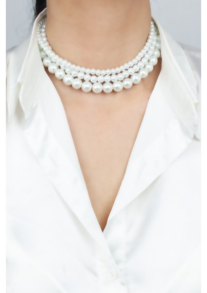 Üç Sıralı Cam Inci Kolye