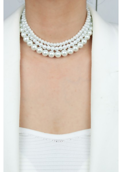 Üç Sıralı Cam Inci Kolye modelleri