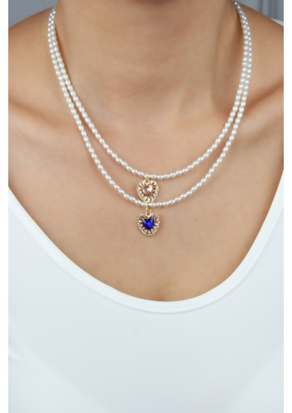 Çift Sıralı Kalp Figür Kolye