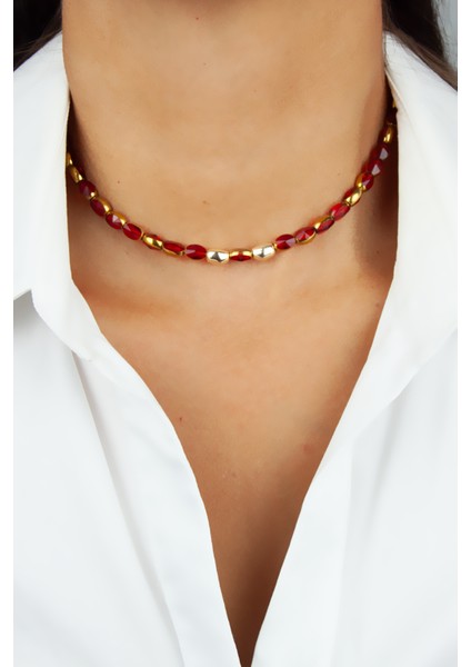 Gold Detay Kırmızı Kristal Kadın Kolye fiyatları