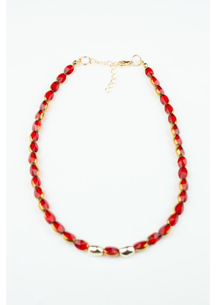 Gold Detay Kırmızı Kristal Kadın Kolye modelleri