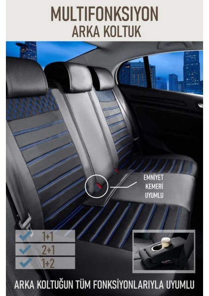 Fiat Siena Uyumlu Yarı Deri Oto Koltuk Kılıfı Tam Set Vena Siyah-Mavi fiyatları