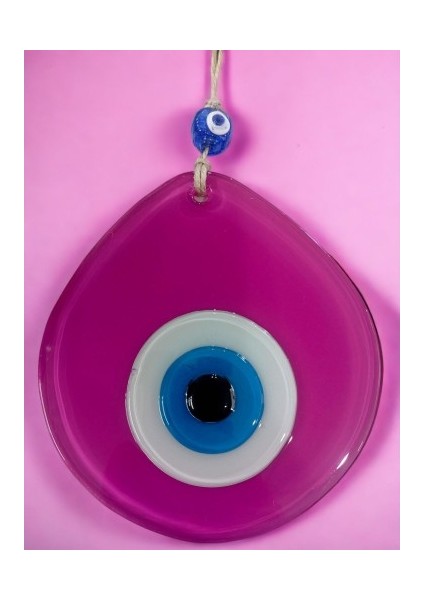 Mavi Nazar Boncuklu Pembe Renk Nazar Boncuklu Damla Desen El Yapımı Duvar Süsü