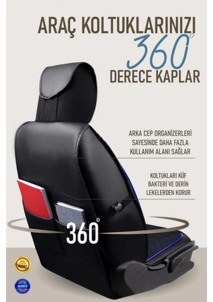 Fiat Siena Uyumlu Yarı Deri Oto Koltuk Kılıfı Tam Set Vena Siyah-Mavi