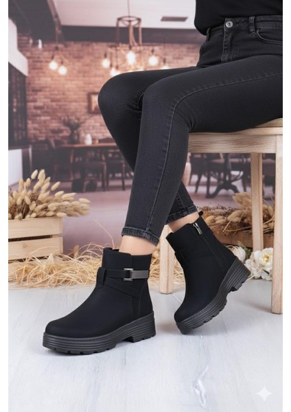 1186 Rahat Sıcak Astar Kaymaz Taban Fermuarlı Kadın Bot