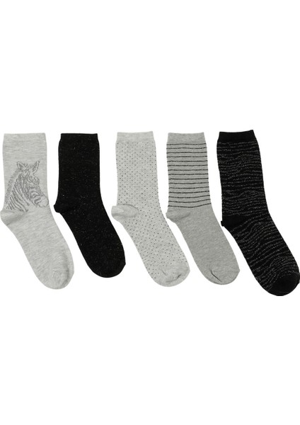 Zebra 5 Lı Skt-W 5pr Grı Multı Kadın Soket Çorap