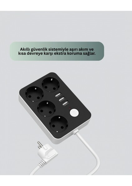 4.1A Hızlı Şarjlı Akım Korumalı 4 Priz ve 3 USB Çıkışlı Priz fırsatları