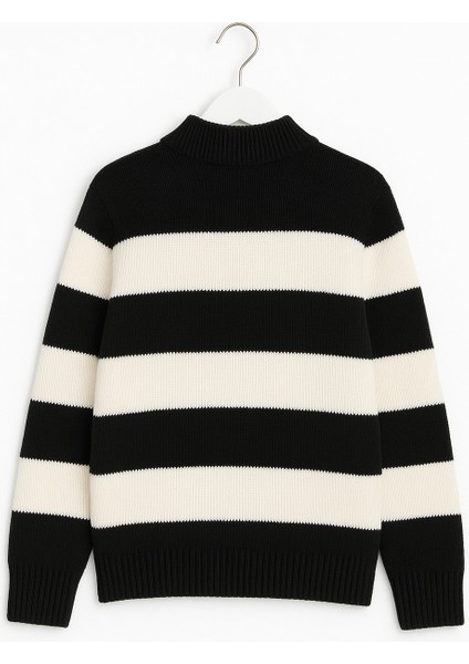 Regular Fit Erkek Dik Yaka Yarım Fermuarlı Çizgili Triko Kazak fiyatları