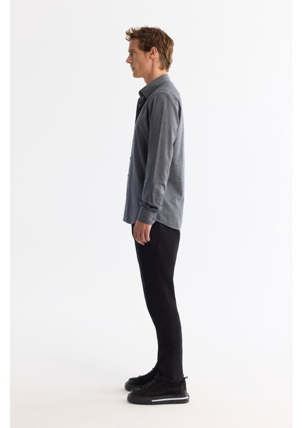 Erkek Lacivert Düğmeli Yaka %100 Pamuk Flanel Slim Fit Gömlek A42Y2002 fırsatları