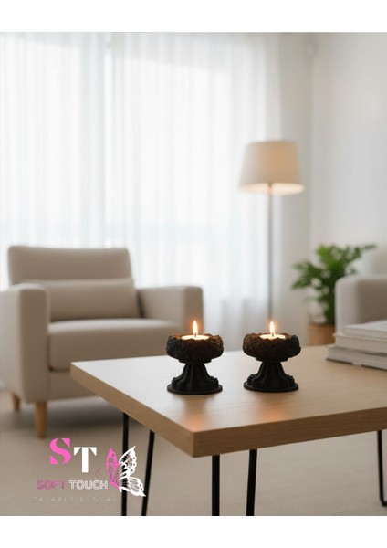 Soft Dekoratif Ayaklı Çiçek Desenli Mumluk Obje Ikili Set Beyaz fiyatları