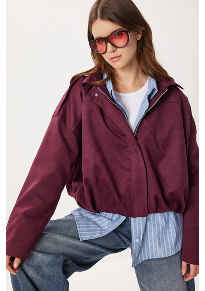 Süet Görünümlü Bomber Ceket LOH0014 Mürdüm