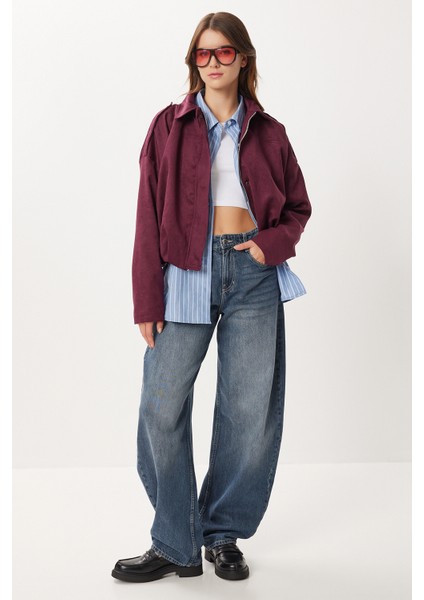 Süet Görünümlü Bomber Ceket LOH0014 Mürdüm modelleri