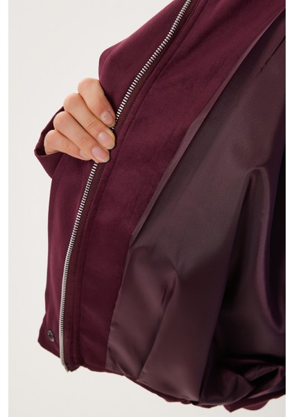 Süet Görünümlü Bomber Ceket LOH0014 Mürdüm indirimleri