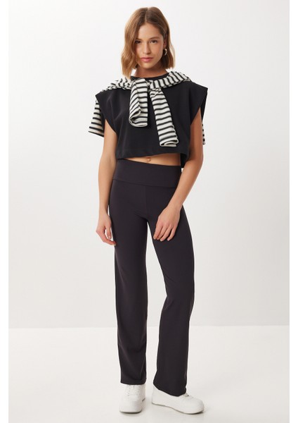 Yüksek Bel Esnek Modal Tayt LBY0023 Siyah modelleri