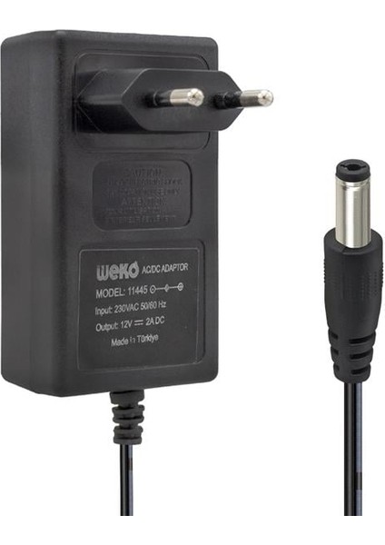 Weko 12 Volt 2 Amper 24 Watt Plastik Kasa Priz Tipi Adaptör (5.5x2.5 Uçlu)