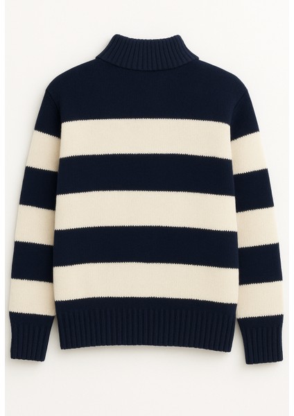 Regular Fit Erkek Dik Yaka Yarım Fermuarlı Çizgili Triko Kazak fiyatları