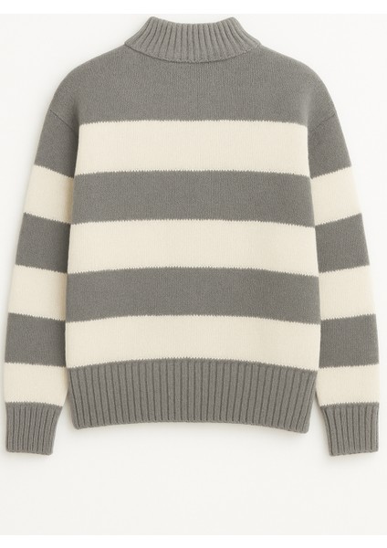 Regular Fit Erkek Dik Yaka Yarım Fermuarlı Çizgili Triko Kazak fiyatları