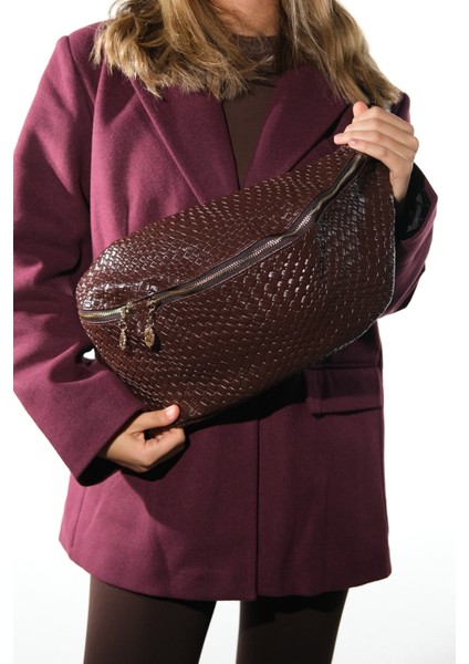 Venta Kahverengi Örgü Kadın Büyük Bel Çantası