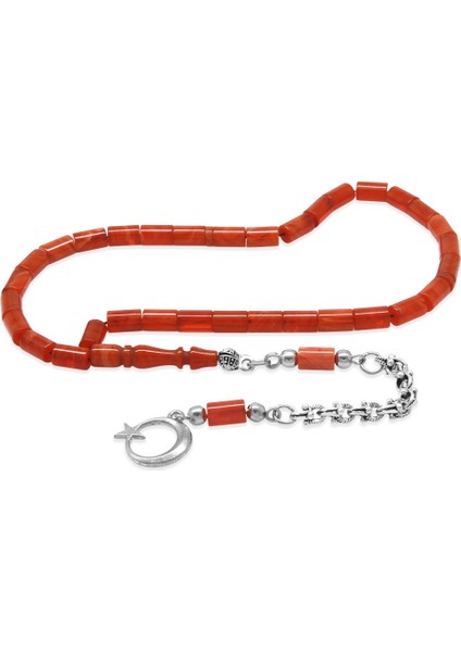 Kararmaz Metal Arnavut Püsküllü Kesme Kesim Ebruli Kırmızı Renk Mini Boy Ateş Kehribar Tesbih