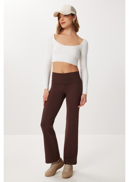Yüksek Bel Esnek Modal Tayt LBY0023 Kahverengi