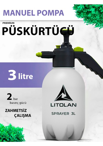 3 Lt. Premium Manuel Püskürtücü, Zirai Ilaçlama, Sulama Pompası