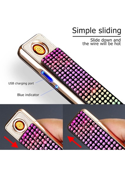Suni Elmas Süslü Şarj Edilebilir Elektronik USB Çakmak Model 2 indirimleri