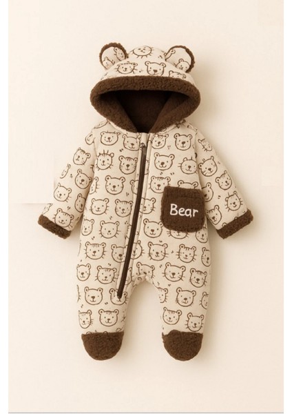 Yeni Trend Pamuklu Sevimli Bear Baskılı Yenidoğan Welsoft Patikli Kozmonot-Tulumu
