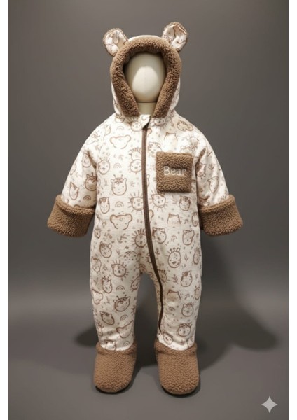 Yeni Trend Pamuklu Sevimli Bear Baskılı Yenidoğan Welsoft Patikli Kozmonot-Tulumu modelleri