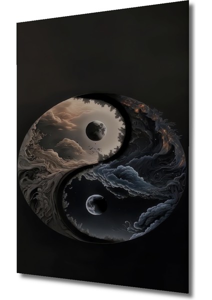 Yin Yang Kara Kalem Görünümlü Ahşap Dekoratif Tablo Dikdörtgen Tablo modelleri