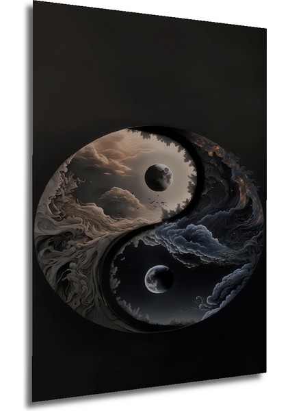 Yin Yang Kara Kalem Görünümlü Ahşap Dekoratif Tablo Dikdörtgen Tablo fırsatları