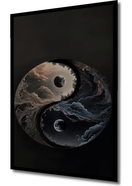 Yin Yang Kara Kalem Görünümlü Ahşap Dekoratif Tablo Dikdörtgen Tablo indirimleri