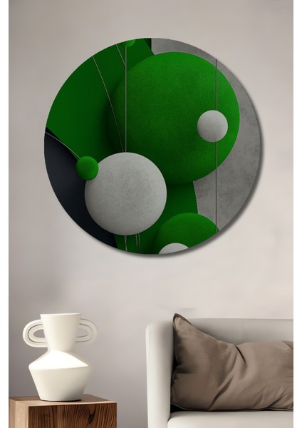 Yeşil Beyaz Modern Soyut Sanat Ahşap Dekoratif Tablo Yuvarlak Tablo