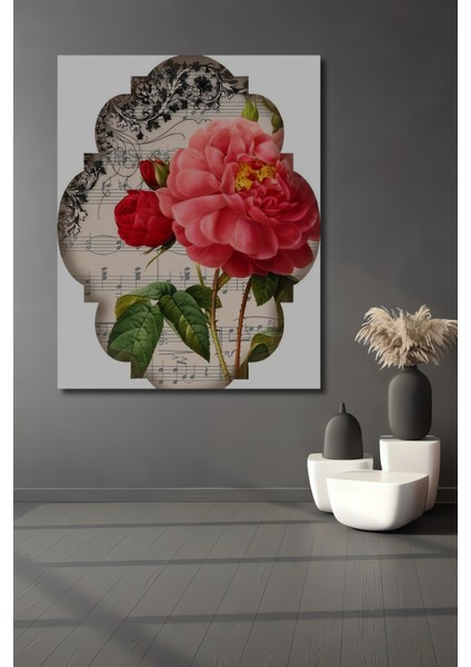 Romantik Gül Suluboya Görünümlü Ahşap Dekoratif Tablo Dikdörtgen Tablo