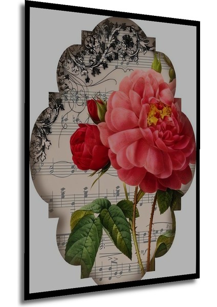 Romantik Gül Suluboya Görünümlü Ahşap Dekoratif Tablo Dikdörtgen Tablo