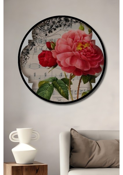 Romantik Gül Suluboya Görünümlü Ahşap Dekoratif Tablo Yuvarlak Tablo fiyatları