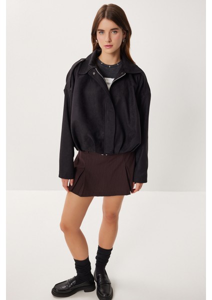 Süet Görünümlü Bomber Ceket LOH0014 Siyah