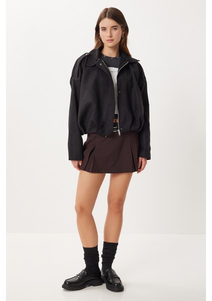 Süet Görünümlü Bomber Ceket LOH0014 Siyah modelleri