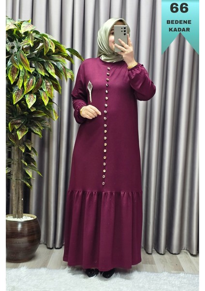 Kadın Giyim Büyük Beden Kristal Düğmeli Elbise