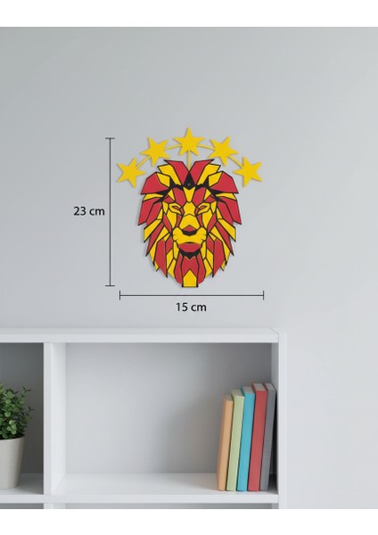 5 Yıldızlı Geometrik Aslan Duvar Dekoru | Galatasaray Taraftar Özel | Şampiyonluk Pla Süsü (15X23 Cm)