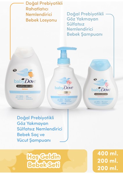 Hoş Geldin Bebek Seti,doğal Prebiyotikli Göz Yakmayan Sülfatsız Losyon 400 Ml& Şampuan 200ML, Saç ve Vücut Şampuanı 200 ml
