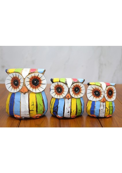 Ahşap 3&apos;lü Baykuş Seti Model 4