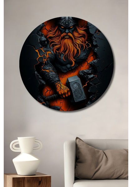 Thor Yağlı Boya Görünümlü Ahşap Dekoratif Tablo Yuvarlak Tablo