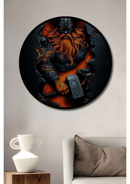 Thor Yağlı Boya Görünümlü Ahşap Dekoratif Tablo Yuvarlak Tablo fiyatları